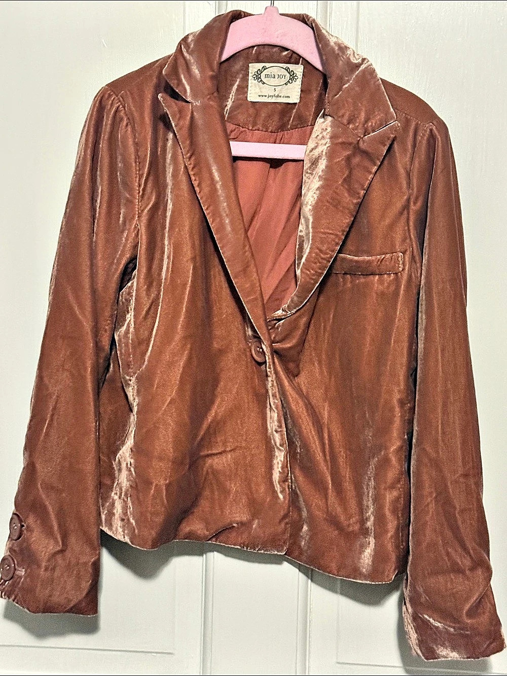 Mia Joy Pink Velvet Jacket Size 5
